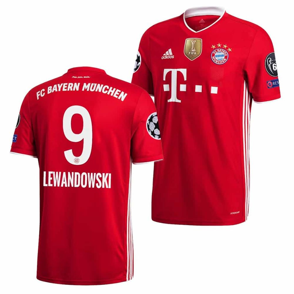 Robert Lewandowski Fc Bayern Munich 2020 Uefa Champions Of Europe Jersey 6 Time Winner Patch Red 2020 21