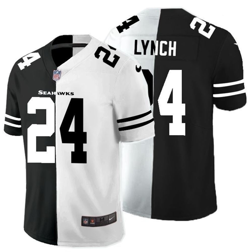 Seattle Seahawks Marshawn Lynch 24 Nfl 2021 Black And White Jersey