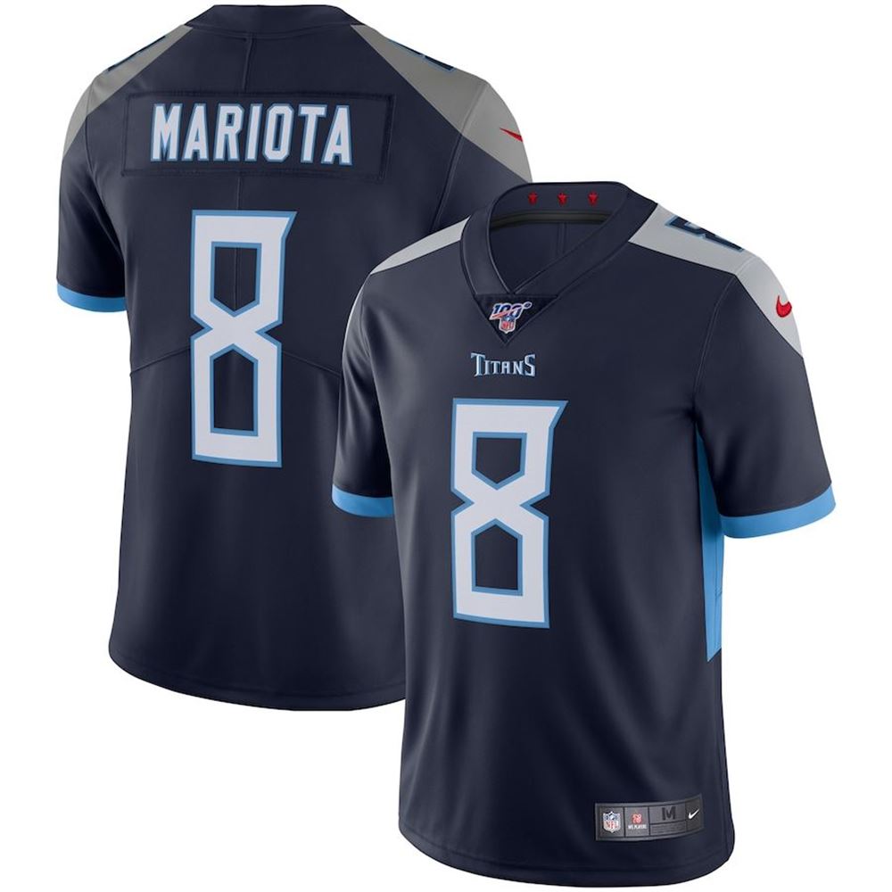 Tennessee Titans Marcus Mariota Navy 100Th Season Vapor Jersey Gifts For Fans