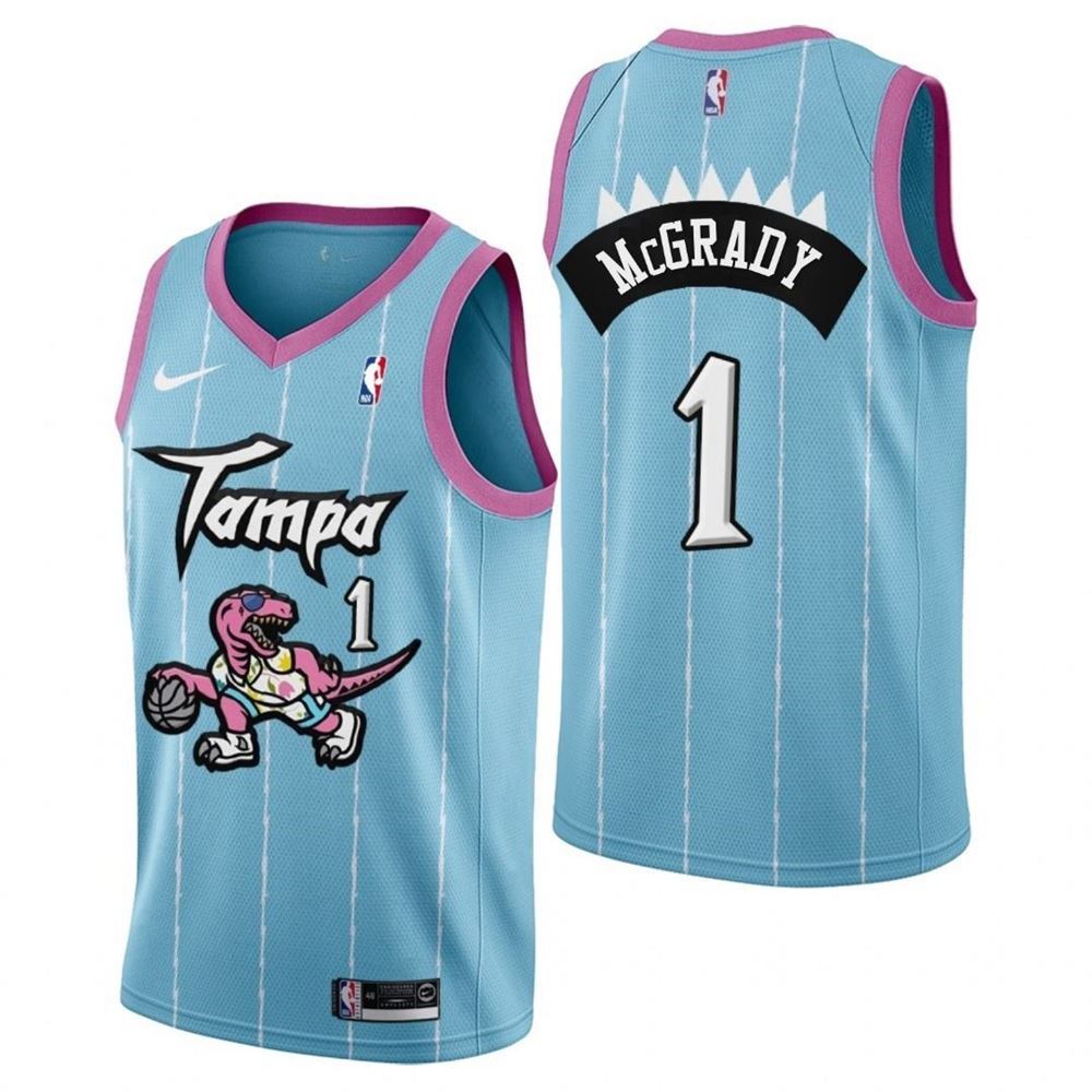 Toronto Raptors Tracy Mcgrady 1 2021 Tampa City Pink Blue Jersey Gift For Tracy Mcgrady Fans