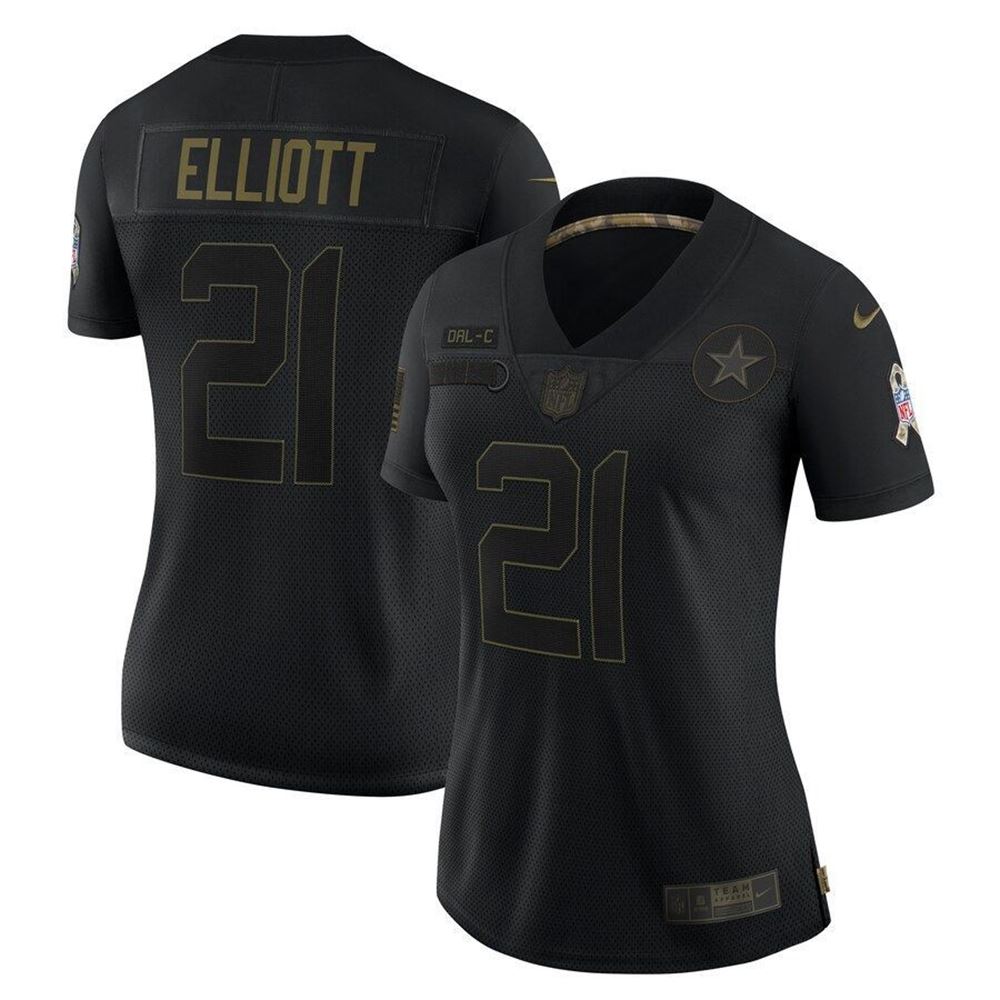Woman Dallas Cowboys Ezekiel Elliott Black 2021 Salute To Service Jersey Gifts For Fans 6uD4U