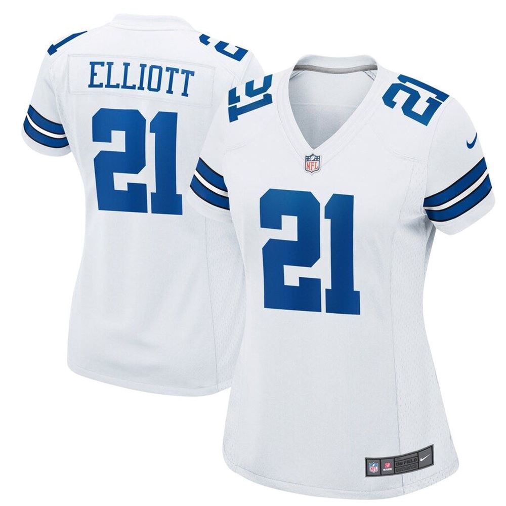 Woman Dallas Cowboys Ezekiel Elliott White Game Jersey Gifts For Fans