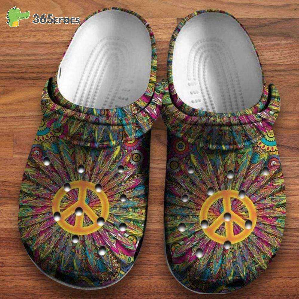 peace sign hippie boho patternhippie life gift for hippie girl crocs clog shoes
