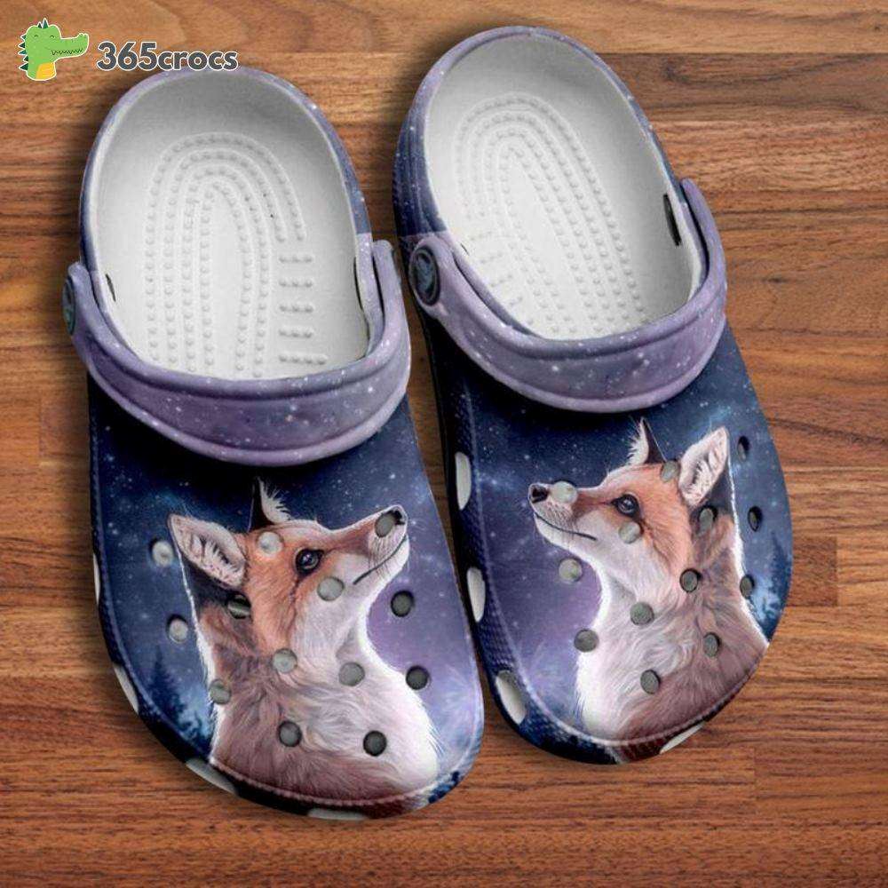 portrait of beautiful fox under the night pattern printed best gift for casual outfit crocs clog shoes