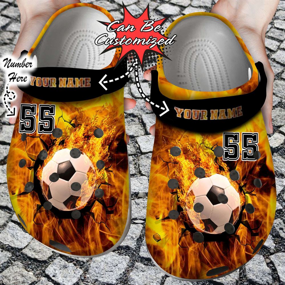 sport personalized fire soccer crack ball overlays clog shoes