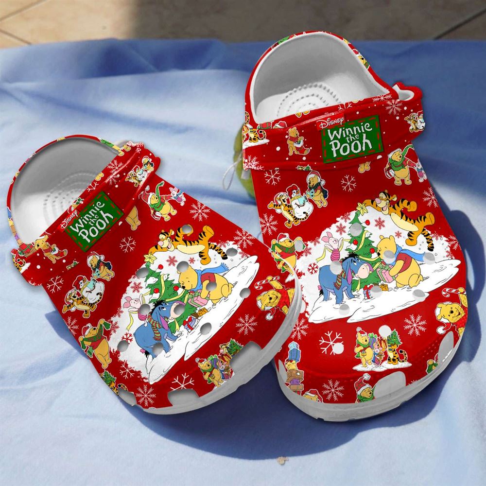 winnie the pooh friends with christmas tree unisex red crocs