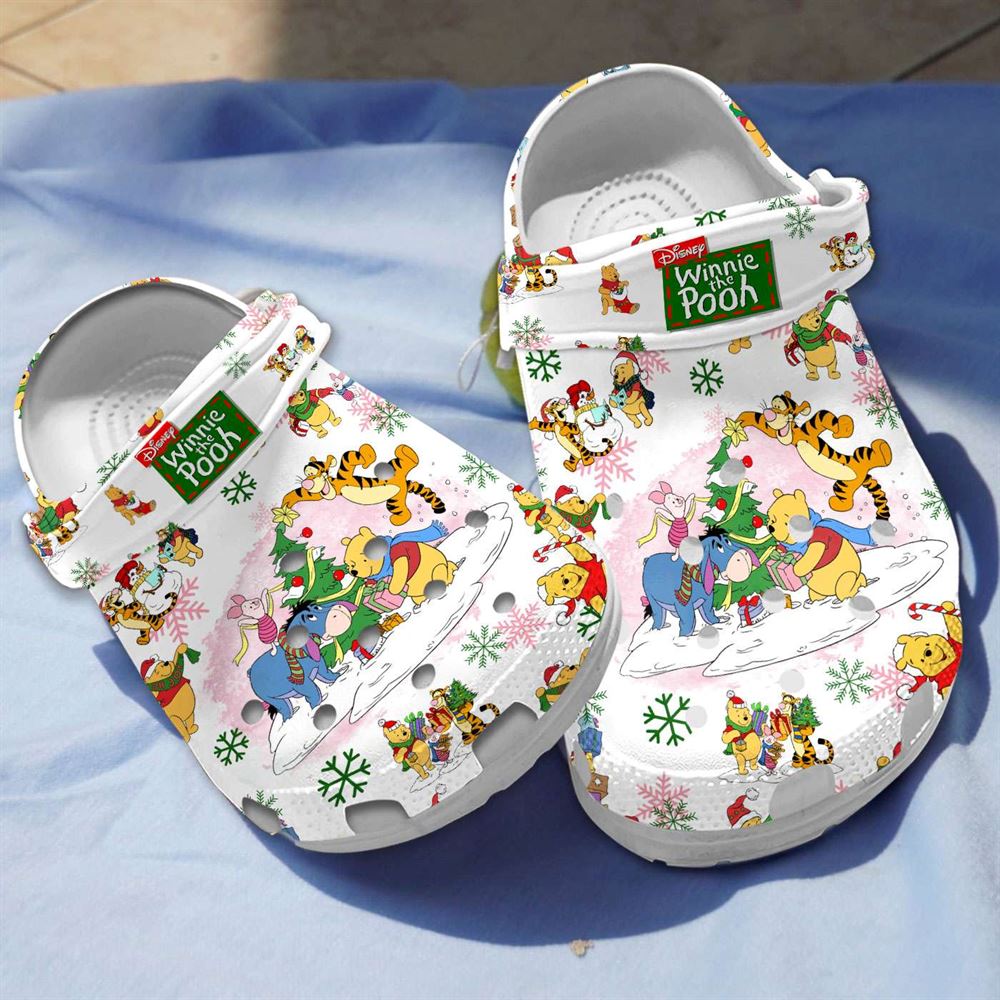 winnie the pooh friends with christmas tree unisex white crocs