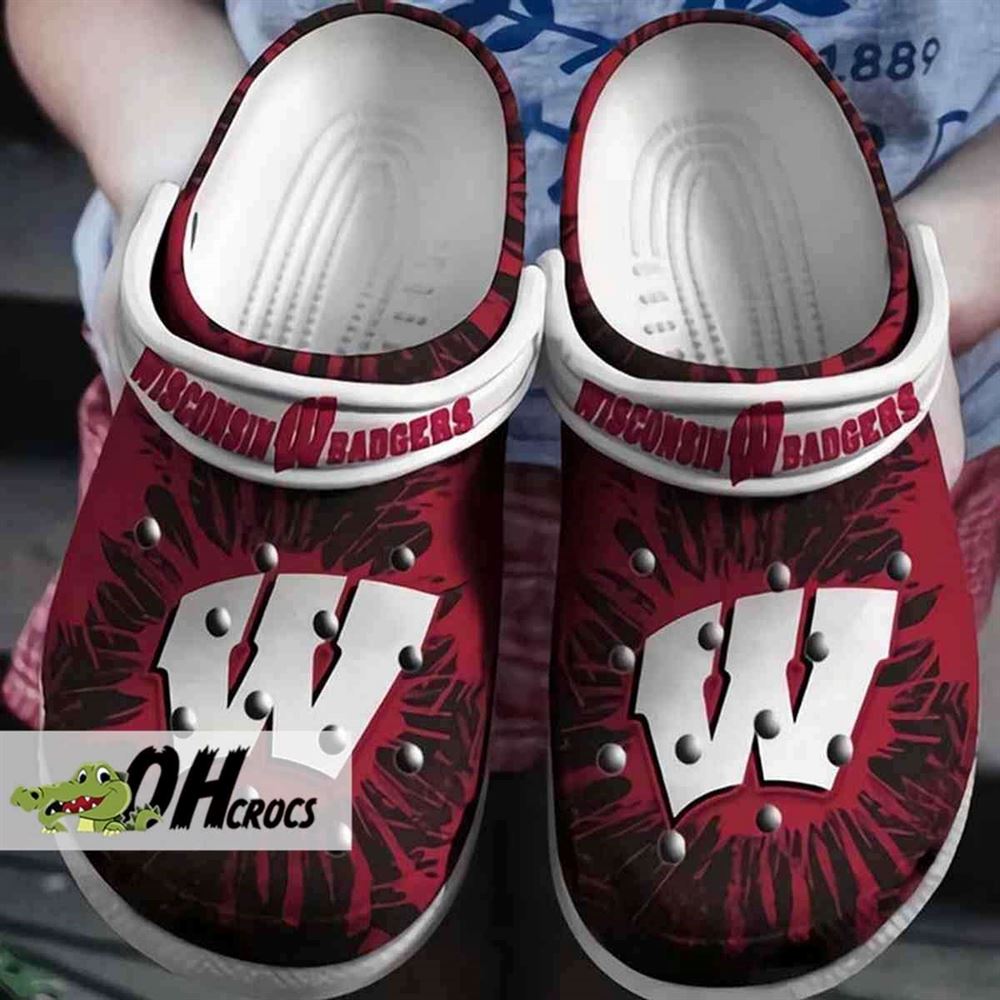 wisconsin badgers crocs logo team pattern clog shoes gift