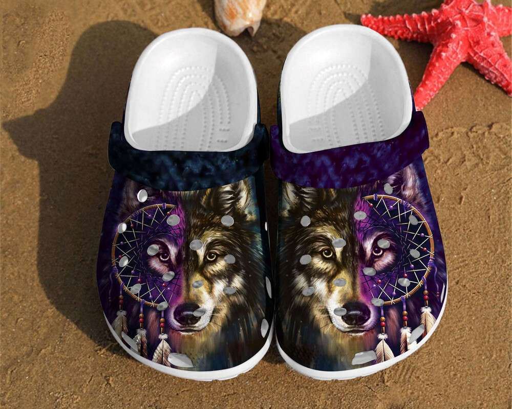 wolf art dreamcatcher two face gift for lovers native american gift for lover rubber clog shoes comfy footwear