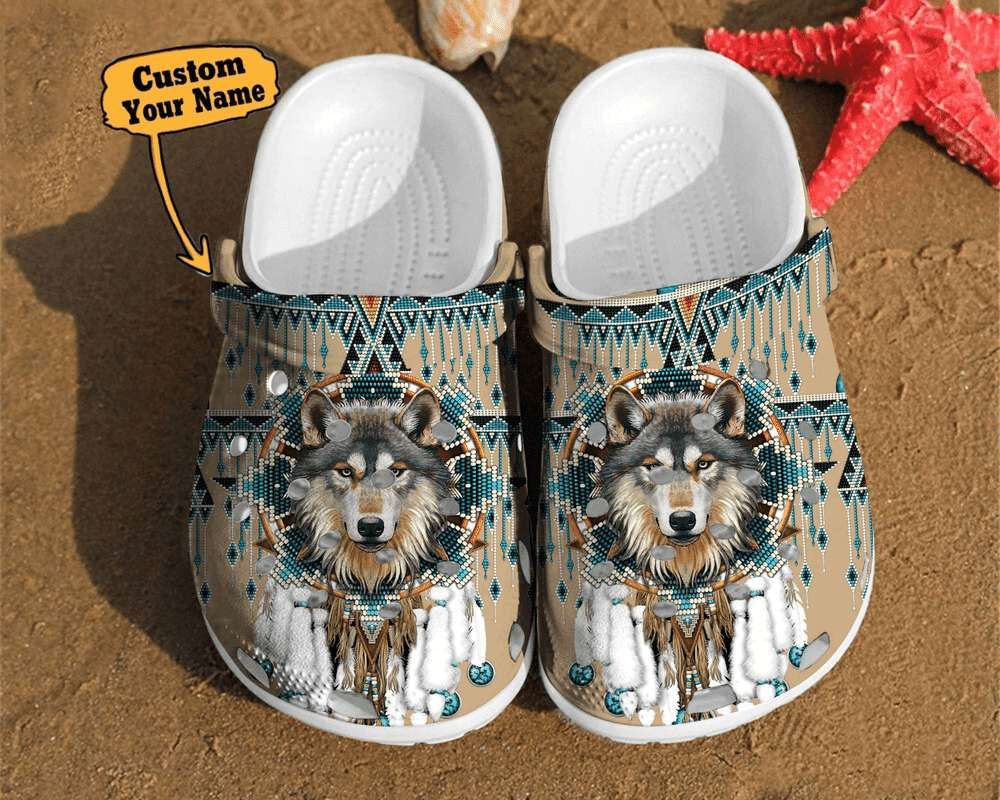 wolf crocs wolf native american dreamcatcher gift for lovers style clog shoes for men and women