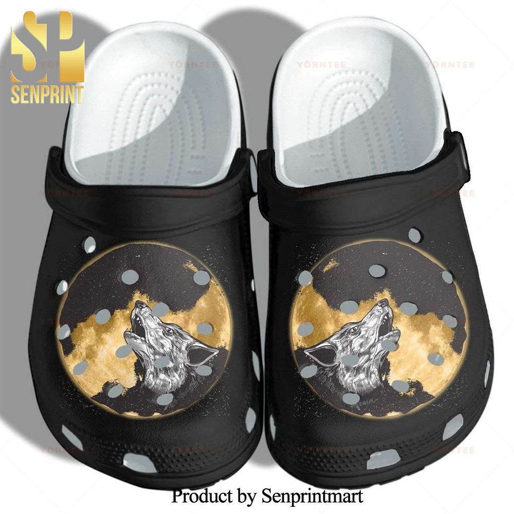 wolf fantasy moon camping gift for lover full printed crocs unisex crocband clogs