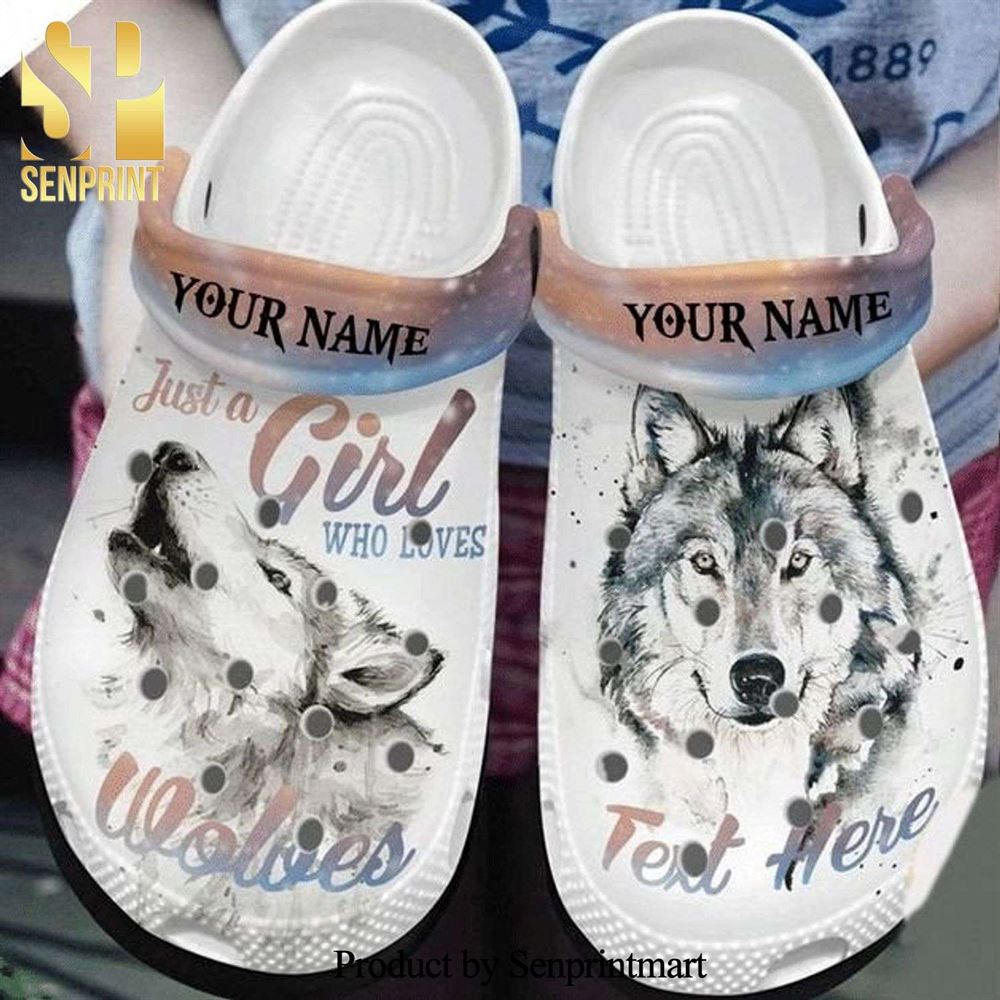 wolf girl custom name crocs shoes