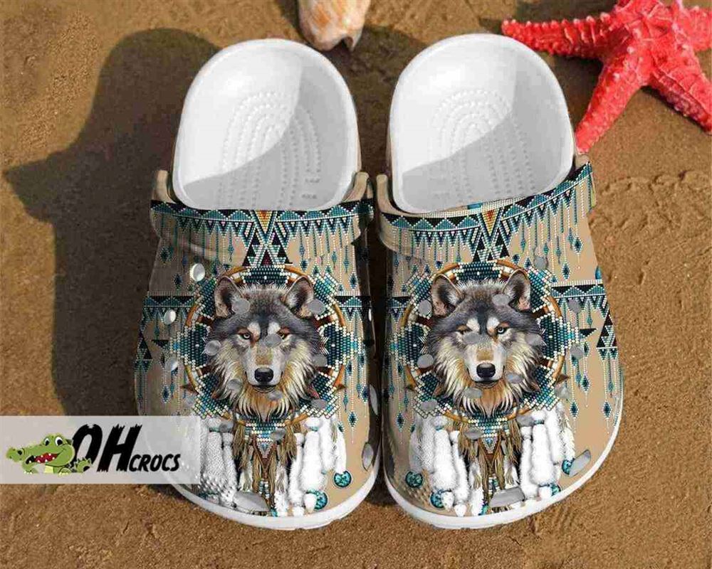 wolf native american crocs dreamcatcher clog shoes gift