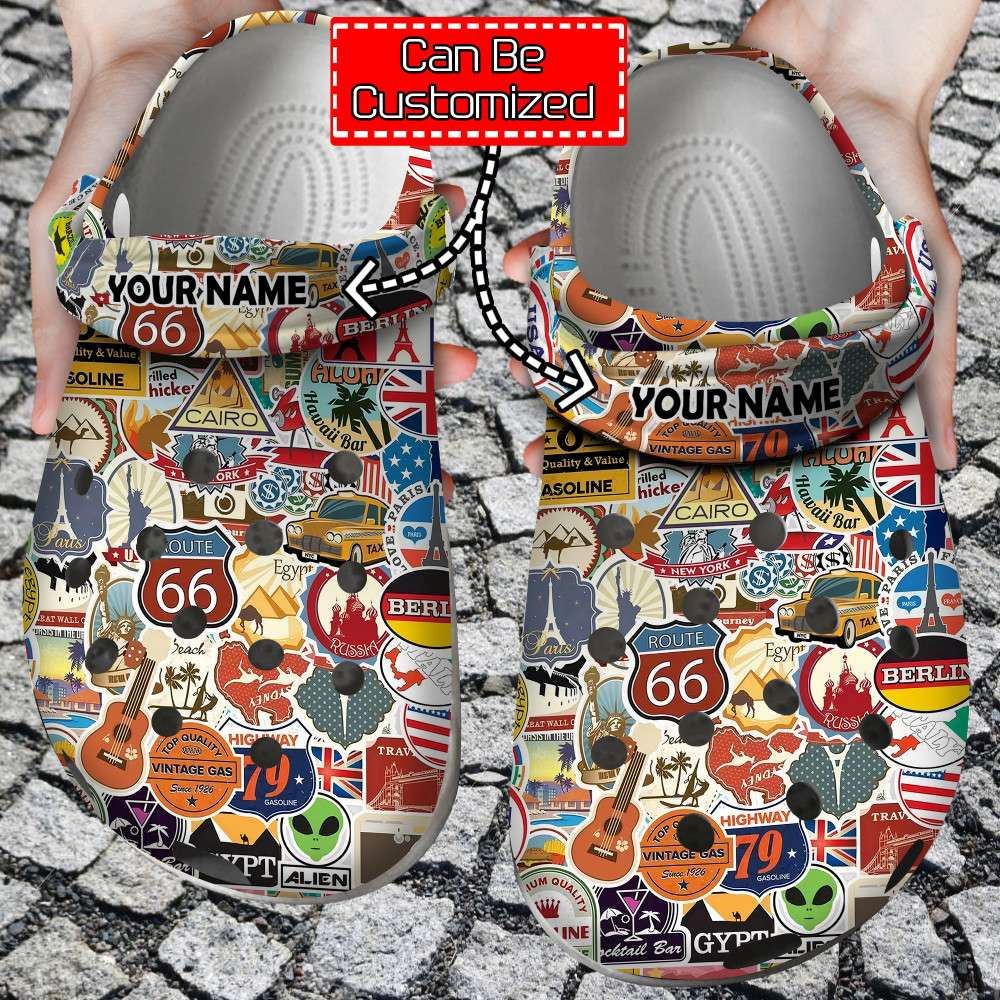 world travel %E2%80%93 personalized world travel maps airplane air and famous buildings signs stickers clog shoes for men and women