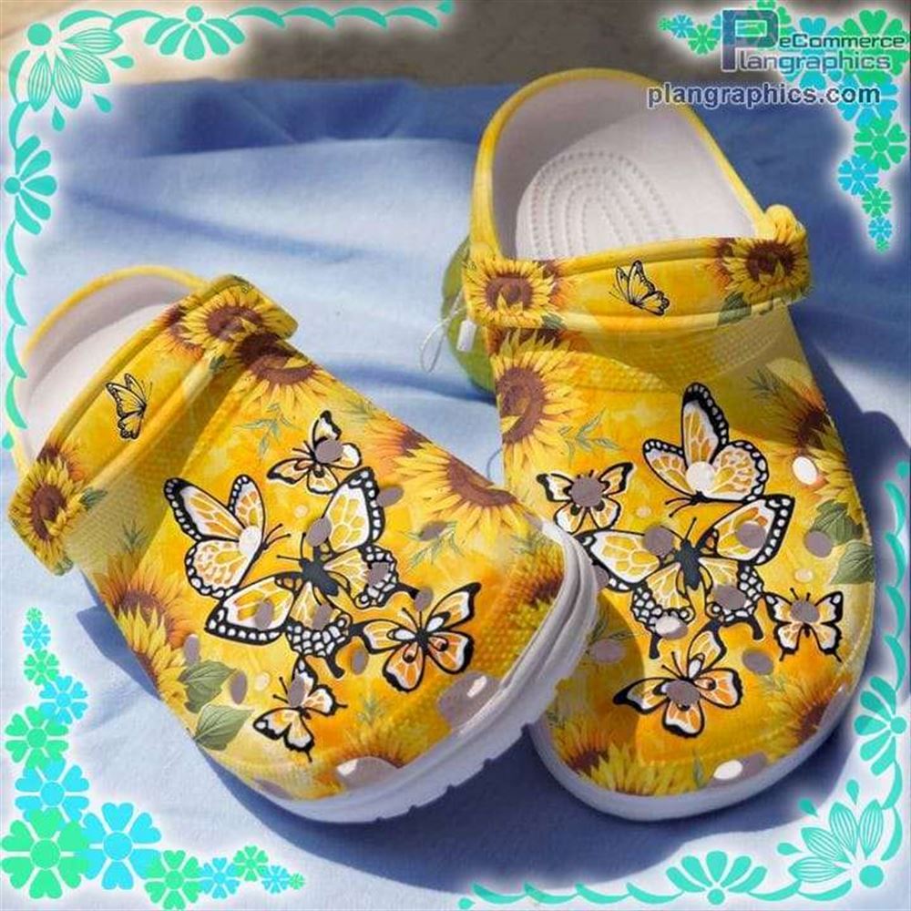 yellow butterfly sunflower crocs clog shoes