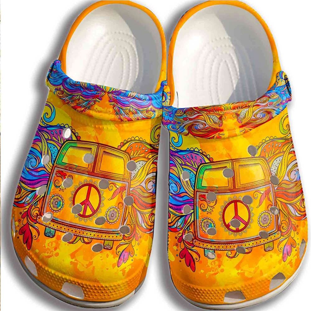 yellow car hippie shoes men women %E2%80%93 peace bus custom shoes gifts for son daughter