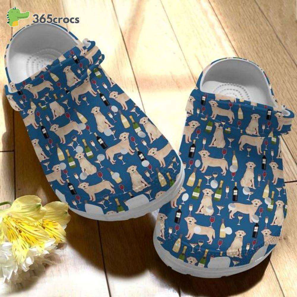 yellow labrador and wine shoes dog drunk cute dog lover a great christmas crocs clog shoes
