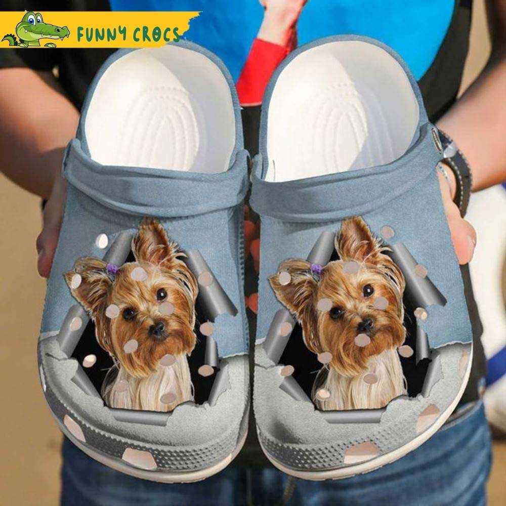 yorkie hello cute yorkshire terrier ripping paper patterns yorkie lovers crocs clog shoes discover comfort and style clog shoes with funny crocs
