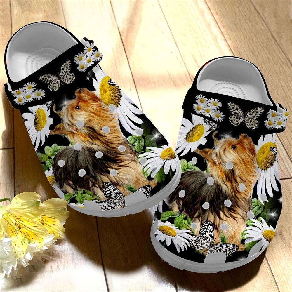 yorkshire personalize clog custom crocs fashionstyle comfortable for women men kid print 3d whitesole yorkshire with flowers