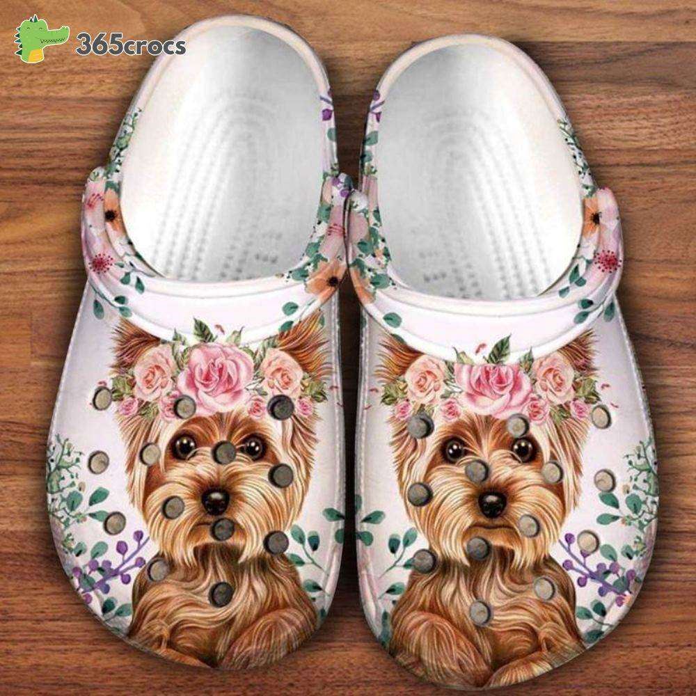 yorkshire terrier dog with flower art 3d croc cute dog print croc for dog owners crocs clog shoes