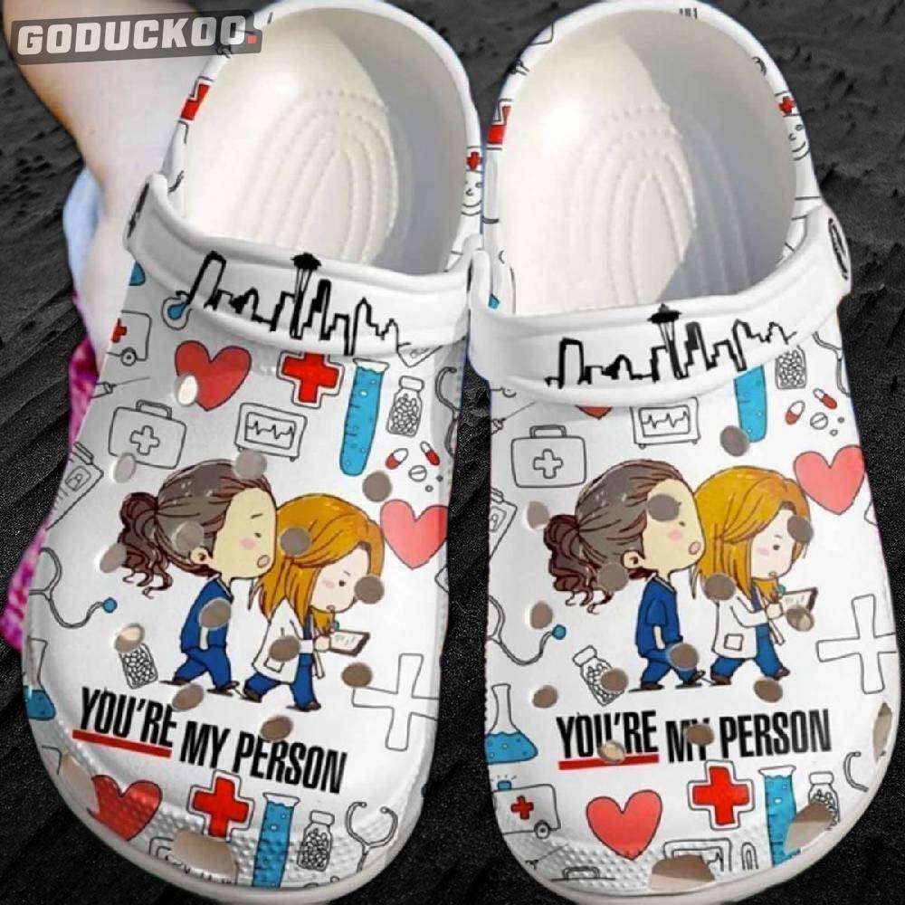 you are my person from greys anatomy is a cute nurse cartoon and crocs crocband clog shoes the perfect accessory