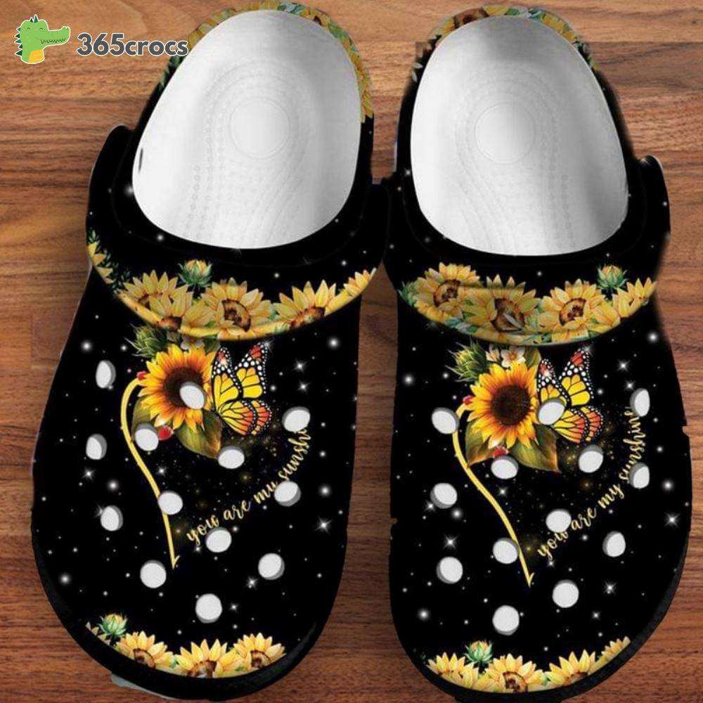 you are sunshine butterfly sunflower heart birthday for daughter crocs clog shoes
