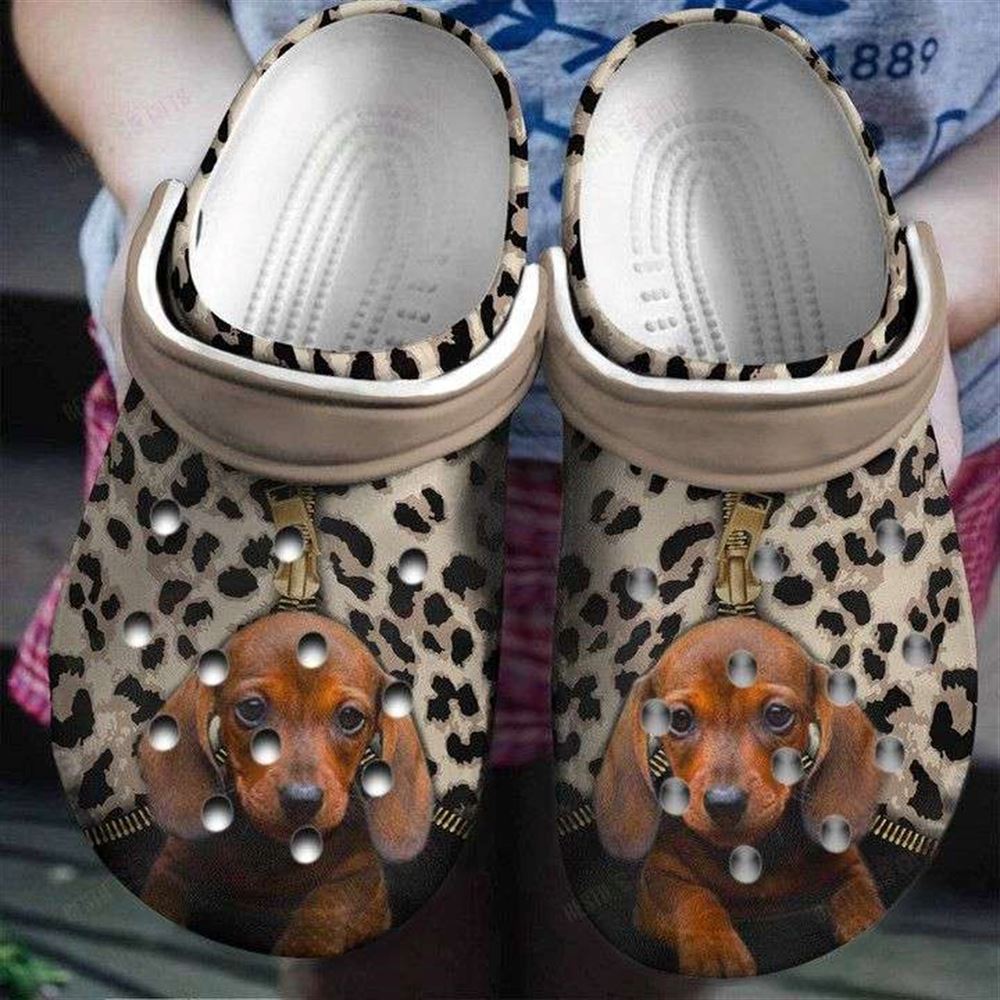 zipper leopard pattern with dachshund puppy crocs shoes