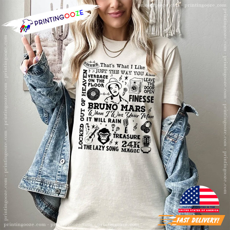 Bruno Mars Song Playlist Inspired T-Shirt, Gift For Music Lover