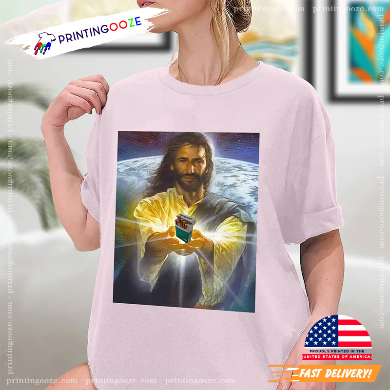 jesus holding cigarettes meme Jesus Holding Cigarettes, Funny Meme T-shirt