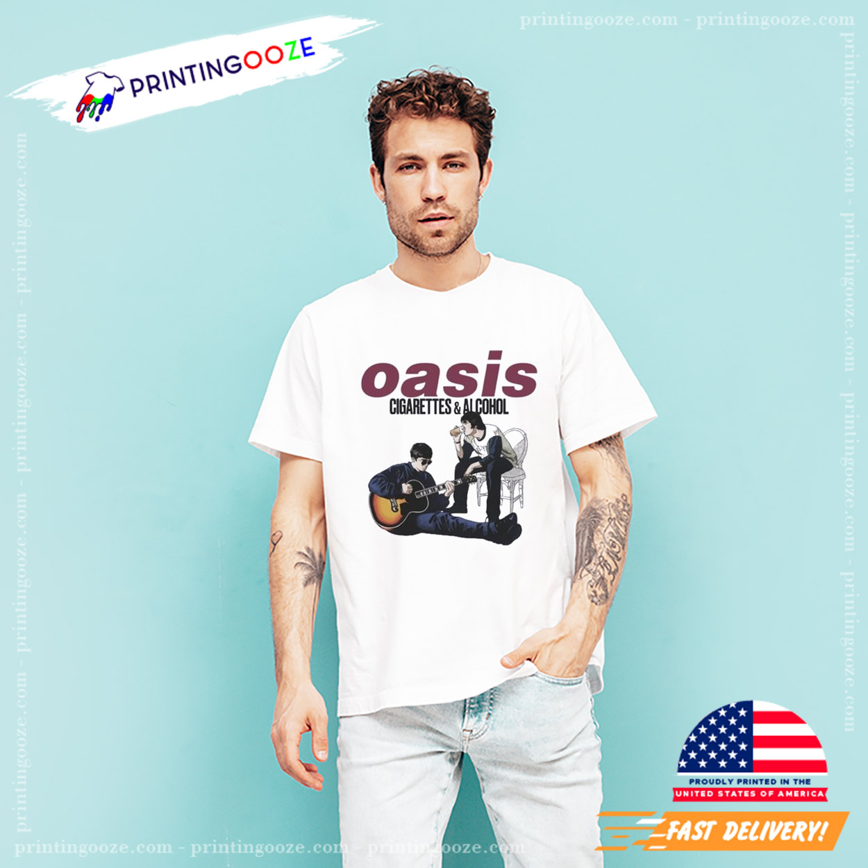 Oasis Cigarettes And Alcohol Guitar T-shirts - Unleash Your Creativity