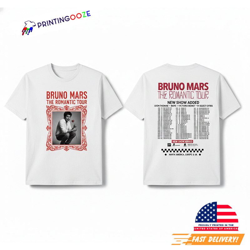 Bruno Mars The Romantic Tour Dates 2-sided T-shirt - Unleash Your