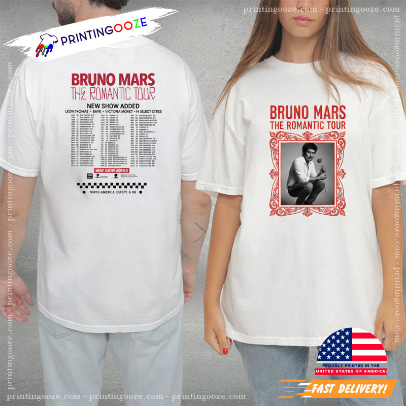 Bruno Mars The Romantic Tour Dates 2-sided T-shirt - Unleash Your