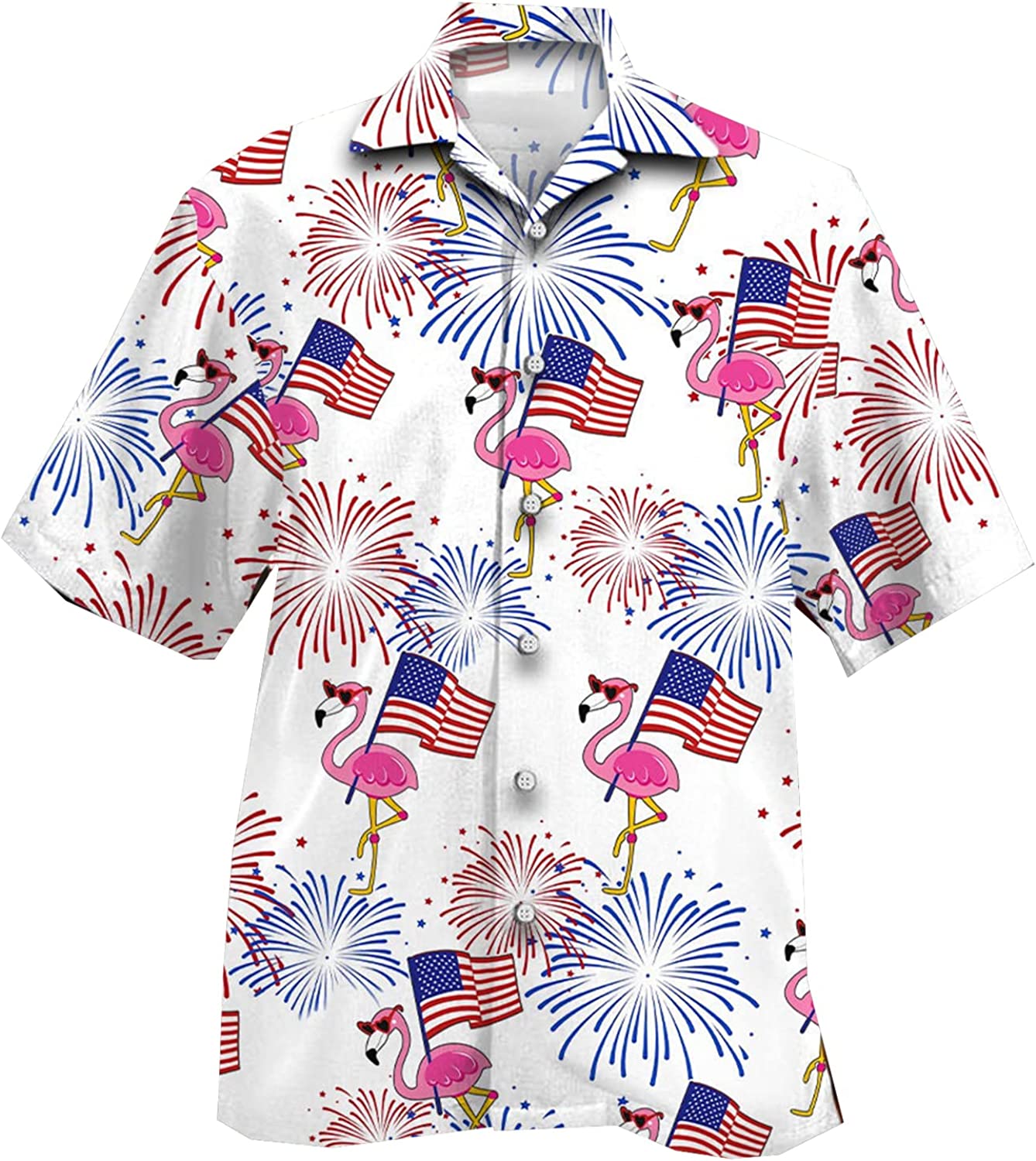 Patriotic Hawaiian Shirt Flamingo Patriotic Animals Happy