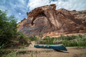 Kayak on a beach in Labyrinth Canyon, Utah, USA