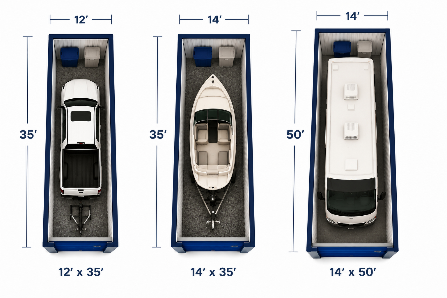 Outdoor parking size guide — RV, boat and vehicle storage at Flathead Lake Storage