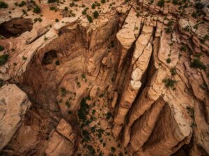 Aerial view of Gemini Bridges near Moab Utah from a helicopter tour