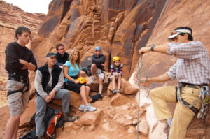 Rock climbing instruction session in Moab Utah