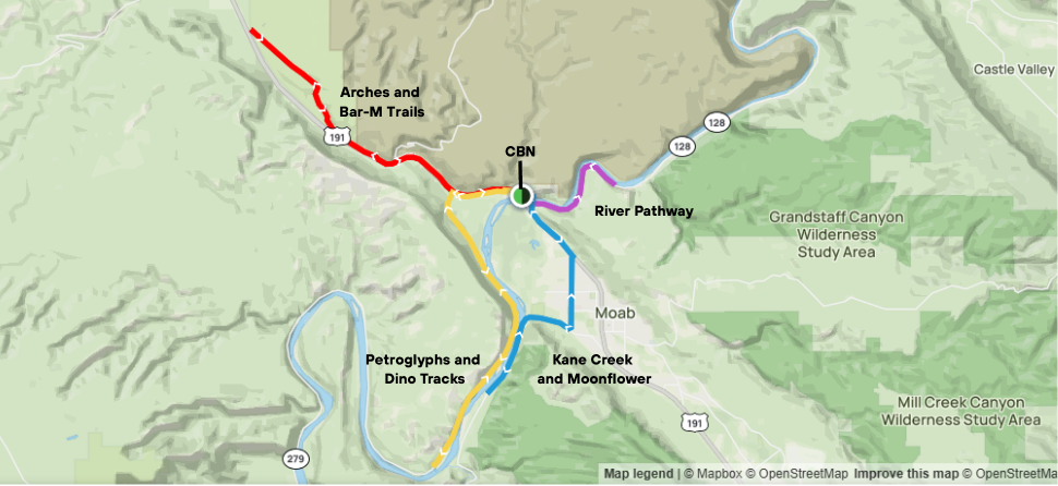 e-bike map of trails close to Canyonlands By Night