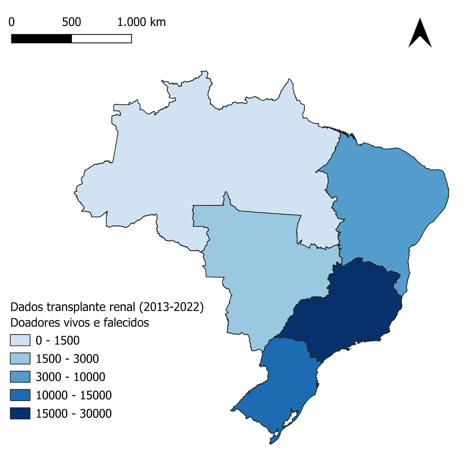 Mapa de distribuição de Autorizações de Internação Hospitalar aprovadas de transplante renal, no Brasil, de 2013 a 2022