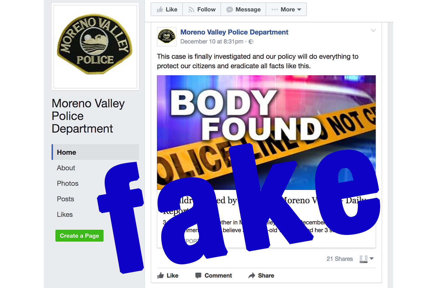 Fake Facebook Police Page