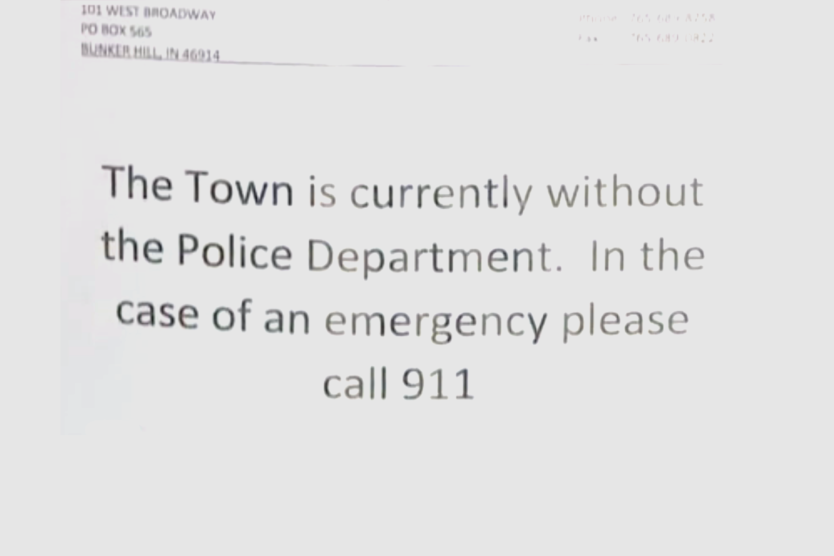 Sign on door at Bunker Hill PD