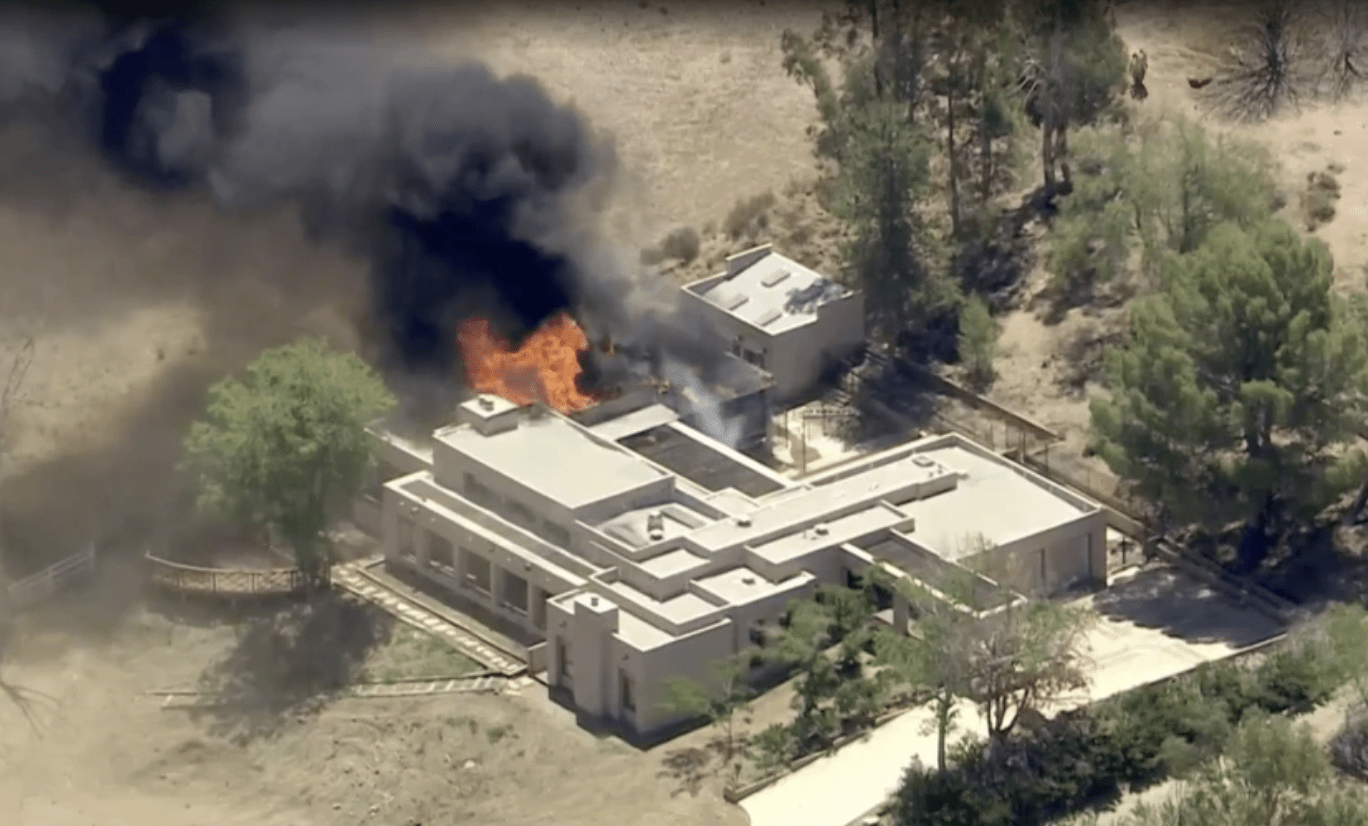 A home burns in the 2600 block of W Bent Spur Drive on Tuesday, It is believed this incident is related to a shooting at nearby L.A. County Fire Station 81.