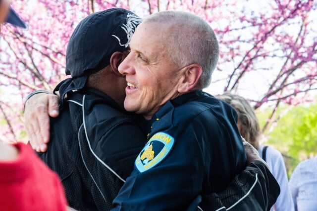 Former Madison Police Chief Mike Koval (right) and a retired Madison officer (left)