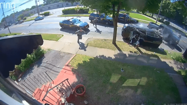 SUV flips twice