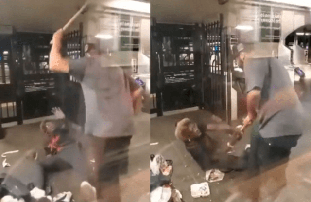 brutal man beats woman