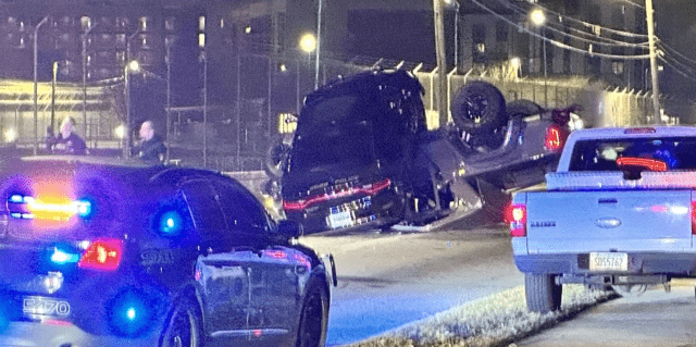 A vehicle chase ended in Atlanta with a police car on top of the suspect vehicle. (Screenshot 11 Alive)