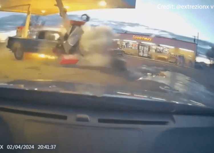 truck slam into gas pumps