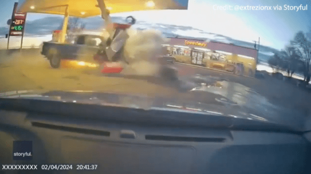 truck slam into gas pumps