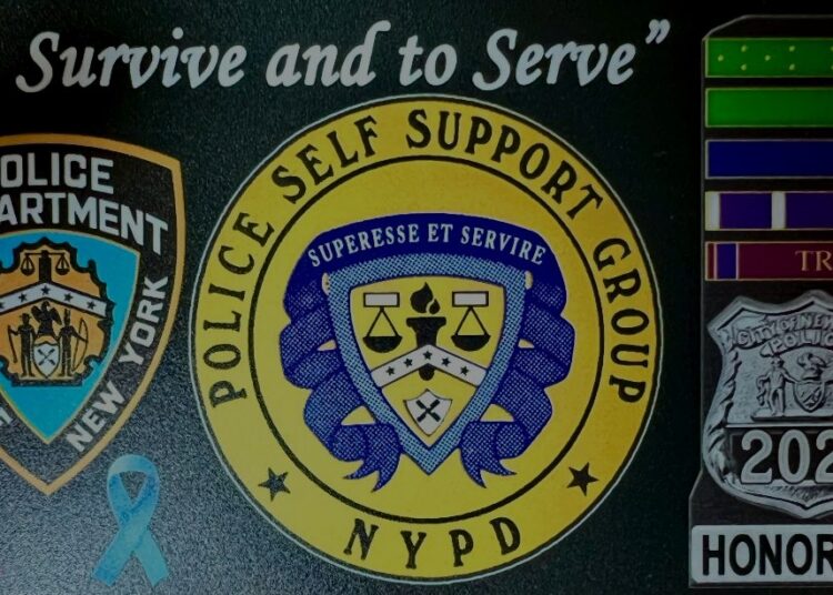 Illustration of the NYPD Police Self Support Group. Motto: Superesse Et Servire — “To Survive and To Serve.”