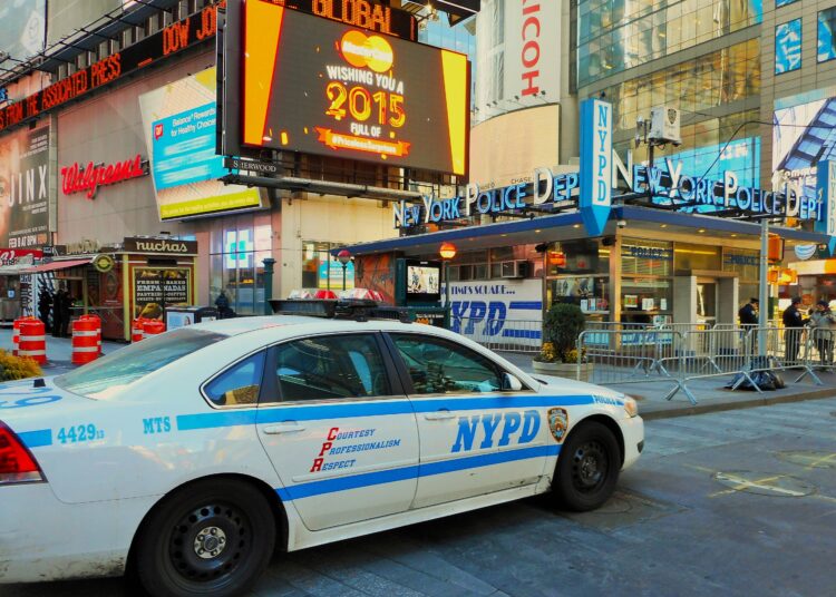 New York City Police Department patrol vehicle displaying “Courtesy, Professionalism, Respect.” Times Square, Manhattan — January 17, 2015. (Vincent J. Bove for Reawakening America LLC)